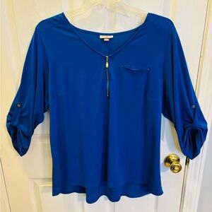 Roz & Ali Royal Blue Blouse with Zipper Accent
